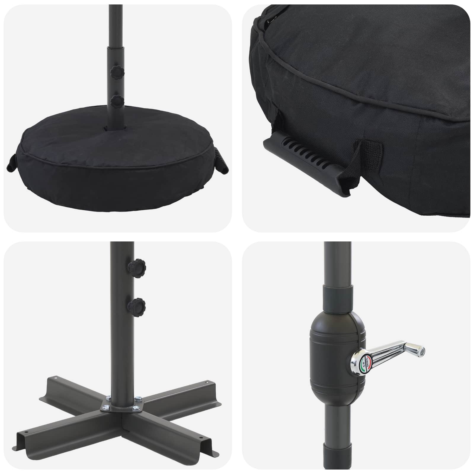 Tuinparasol met LED-lampen en voet 200 x 300 cm Polyester Zwart is nu te koop bij PeponiXL, paradijselijk wonen!
