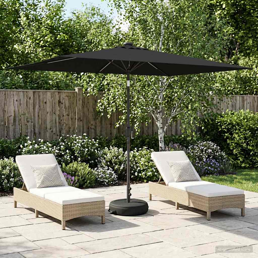 Tuinparasol met LED-lampen en voet 200 x 300 cm Polyester Zwart is nu te koop bij PeponiXL, paradijselijk wonen!