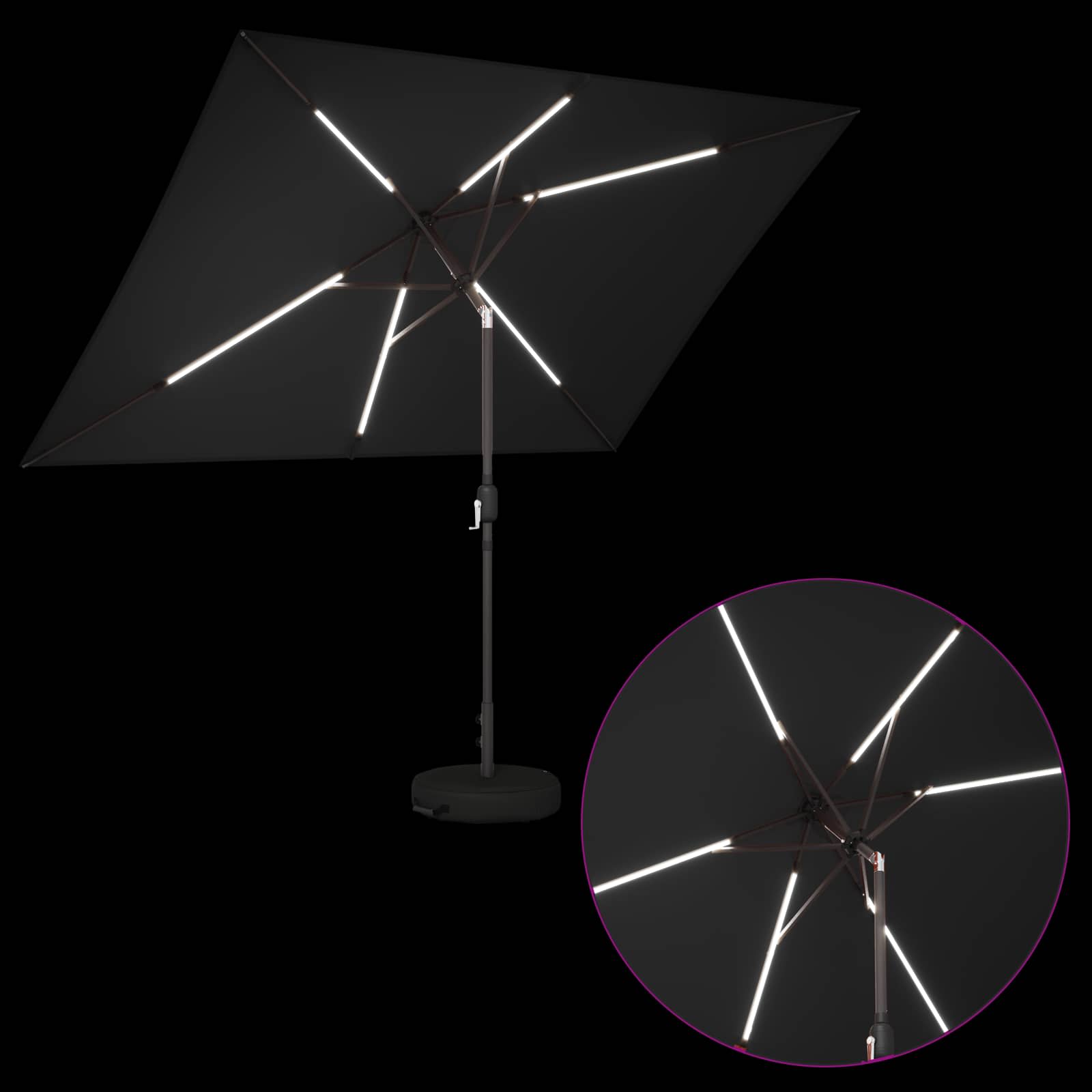 Tuinparasol met LED-lampen en voet 200 x 300 cm Polyester Zwart is nu te koop bij PeponiXL, paradijselijk wonen!
