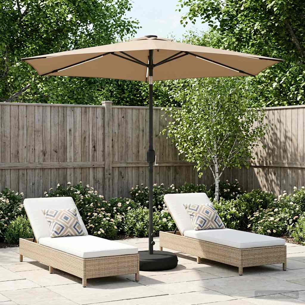 Tuinparasol met LED-lampen en voet 270 x 270 cm Polyester Taupe is nu te koop bij PeponiXL, paradijselijk wonen!