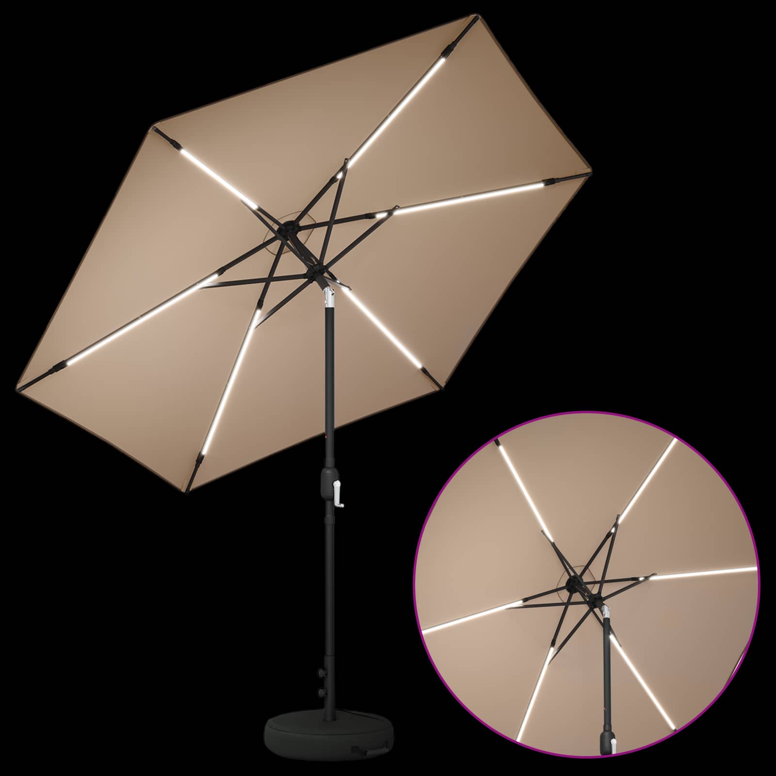 Tuinparasol met LED-lampen en voet 270 x 270 cm Polyester Taupe is nu te koop bij PeponiXL, paradijselijk wonen!