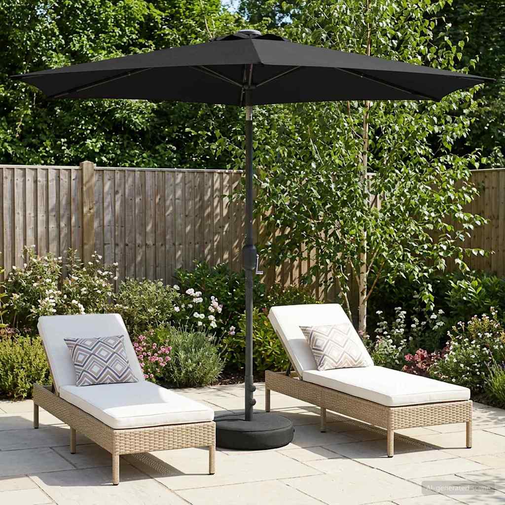 Tuinparasol met LED-lampen en voet 270 x 270 cm Polyester Zwart is nu te koop bij PeponiXL, paradijselijk wonen!