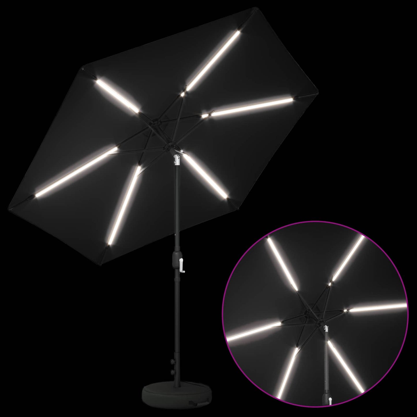 Tuinparasol met LED-lampen en voet 270 x 270 cm Polyester Zwart is nu te koop bij PeponiXL, paradijselijk wonen!