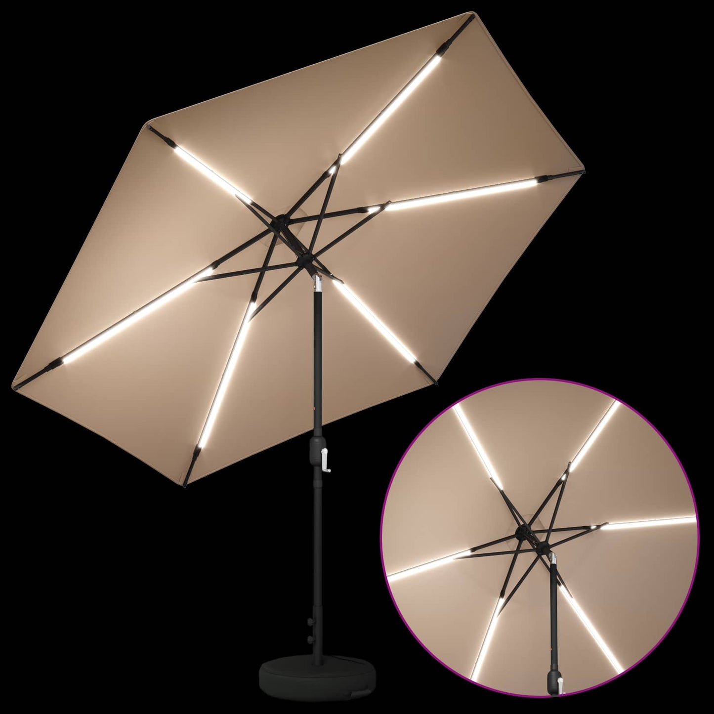 Tuinparasol met LED-lampen en voet 300 x 300 cm Polyester Taupe is nu te koop bij PeponiXL, paradijselijk wonen!