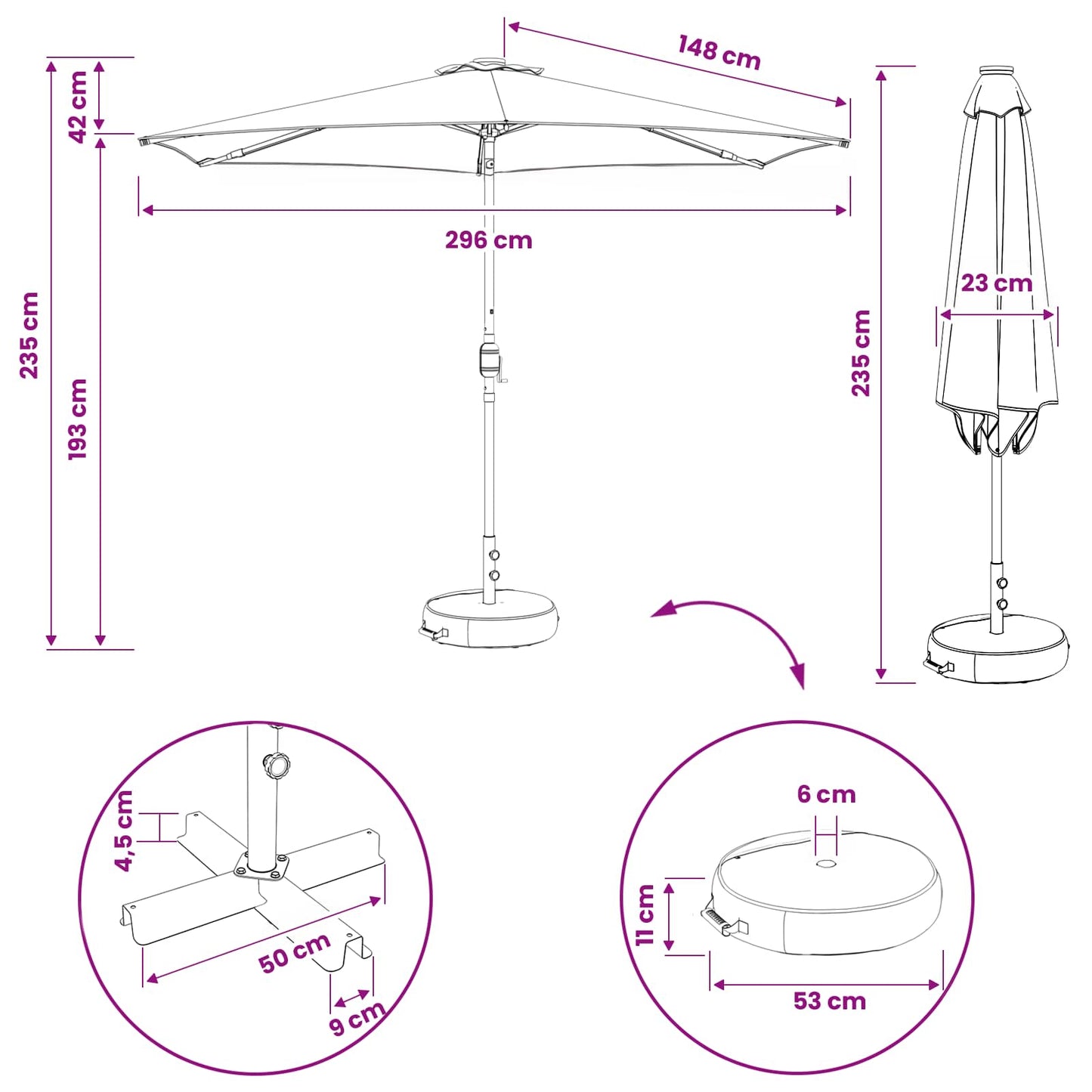 Tuinparasol met LED-lampen en voet 300 x 300 cm Polyester Taupe is nu te koop bij PeponiXL, paradijselijk wonen!