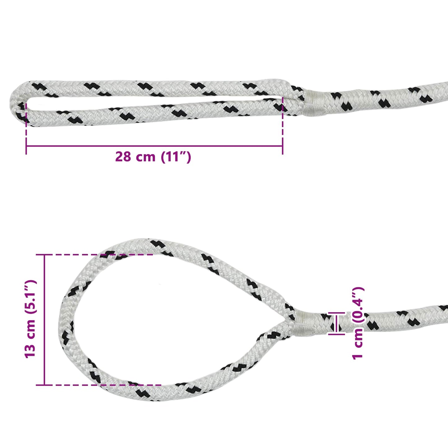Boottouw 12 m 1 Wit en zwart Polyester