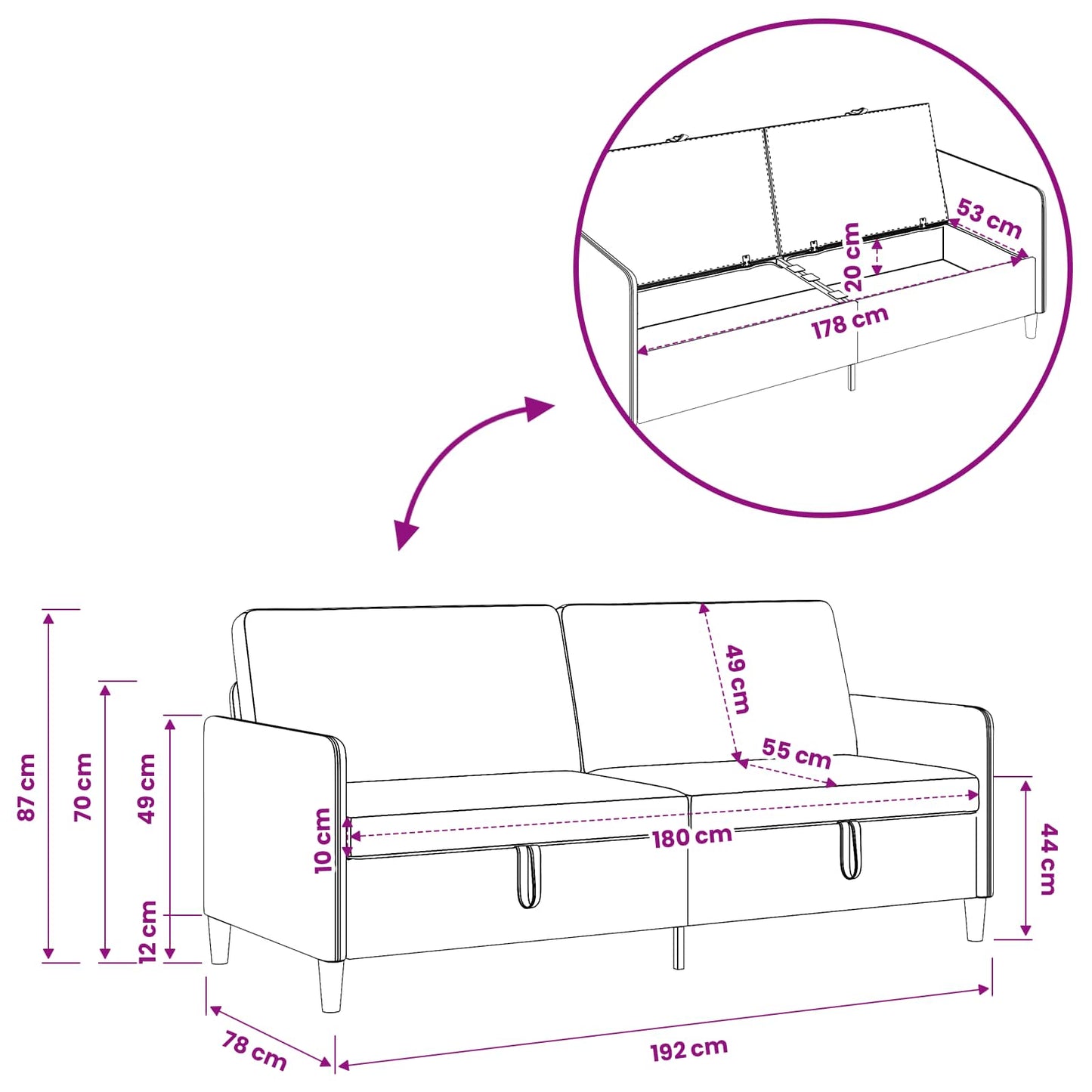Bank met opslag Zwart 192 x 78 x 87 cm Polyester is nu te koop bij PeponiXL, paradijselijk wonen!