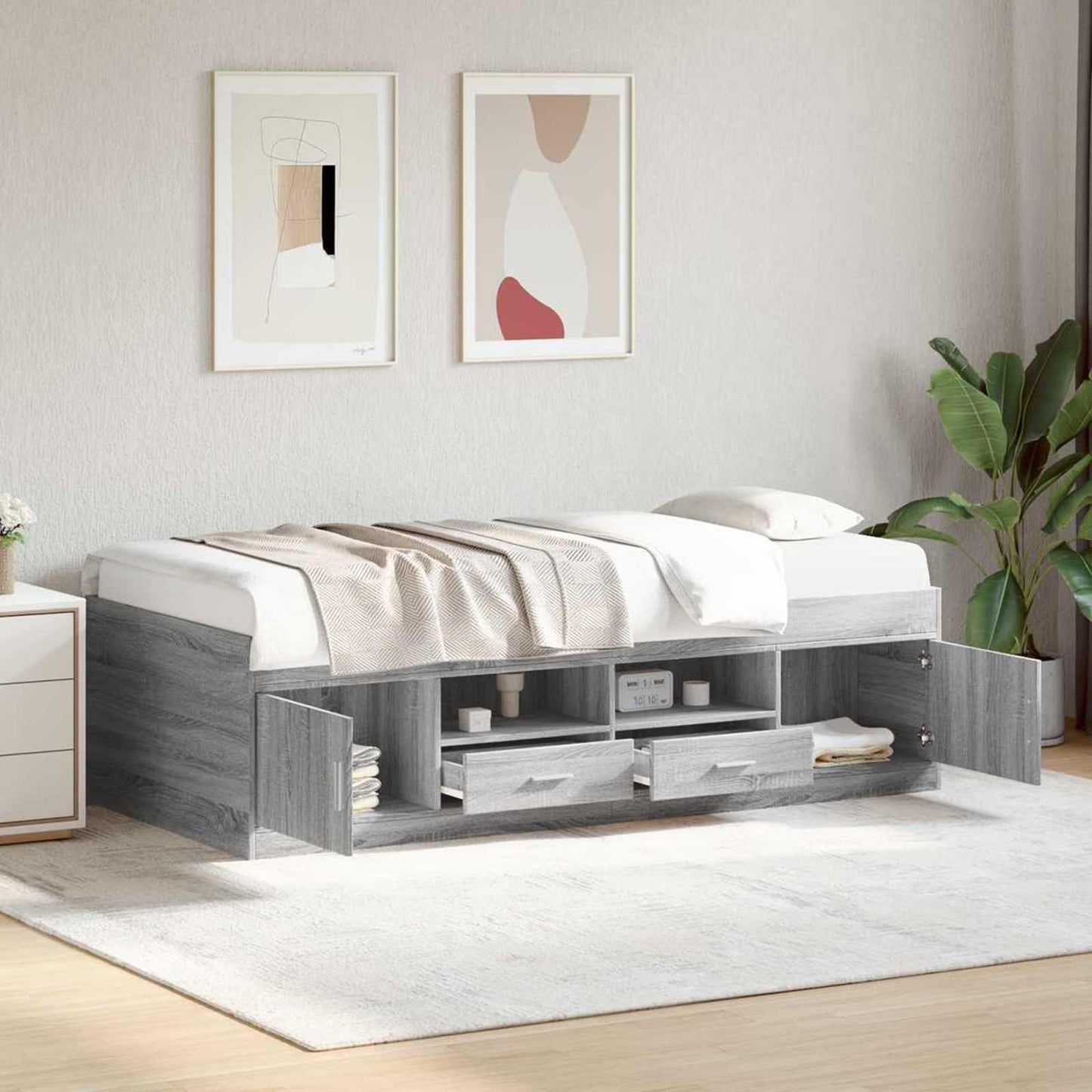 Bedframe met opslag Grijs Sonoma 80 x 200 cm Bewerkt hout