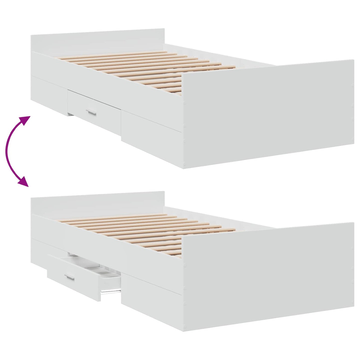 Bedframe met opslag met lade Wit 80 x 200 cm Bewerkt hout
