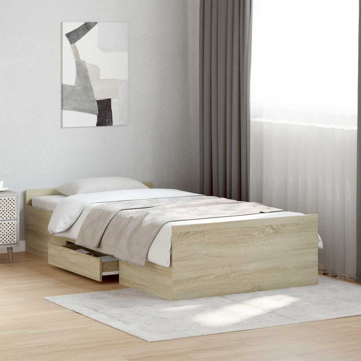 Bedframe met opslag Sonoma Eiken 80 x 200 cm Bewerkt hout is nu te koop bij PeponiXL, paradijselijk wonen!