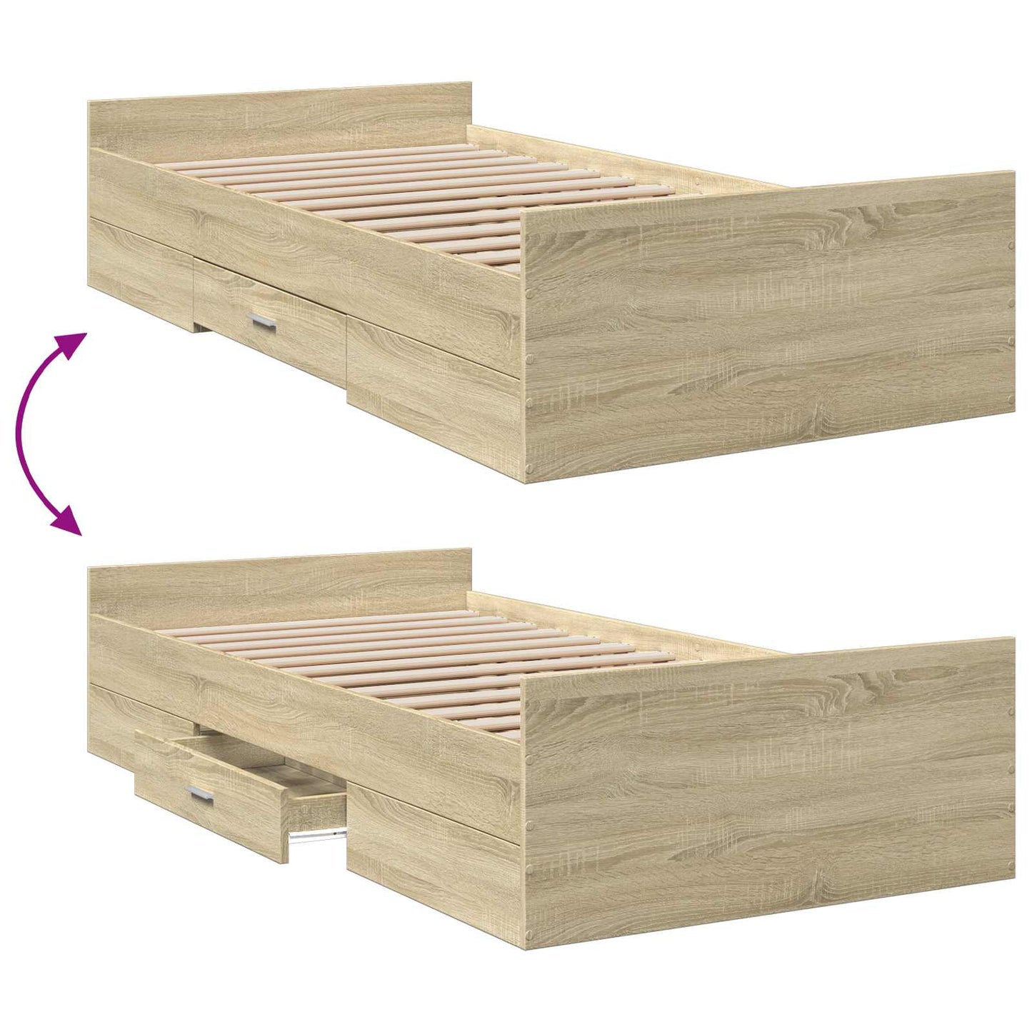 Bedframe met opslag Sonoma Eiken 80 x 200 cm Bewerkt hout is nu te koop bij PeponiXL, paradijselijk wonen!
