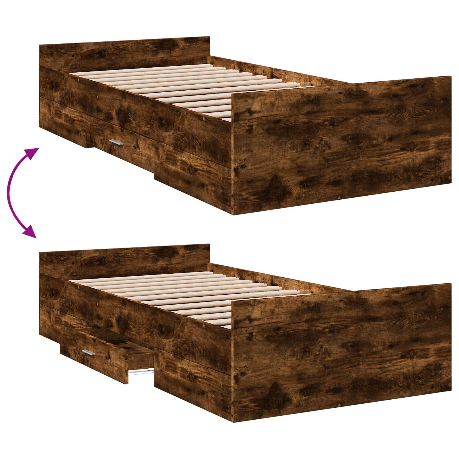 Bedframe met opslag Gerookt eiken 80 x 200 cm Bewerkt hout is nu te koop bij PeponiXL, paradijselijk wonen!
