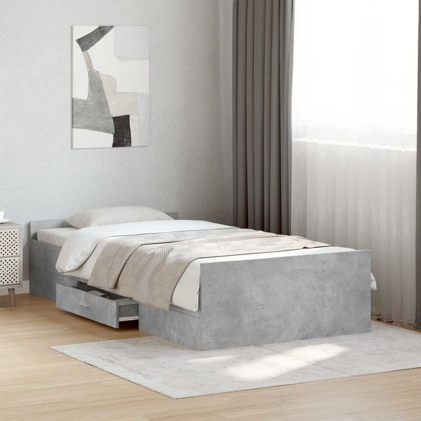 Bedframe met opslag Betongrijs 80 x 200 cm Bewerkt hout