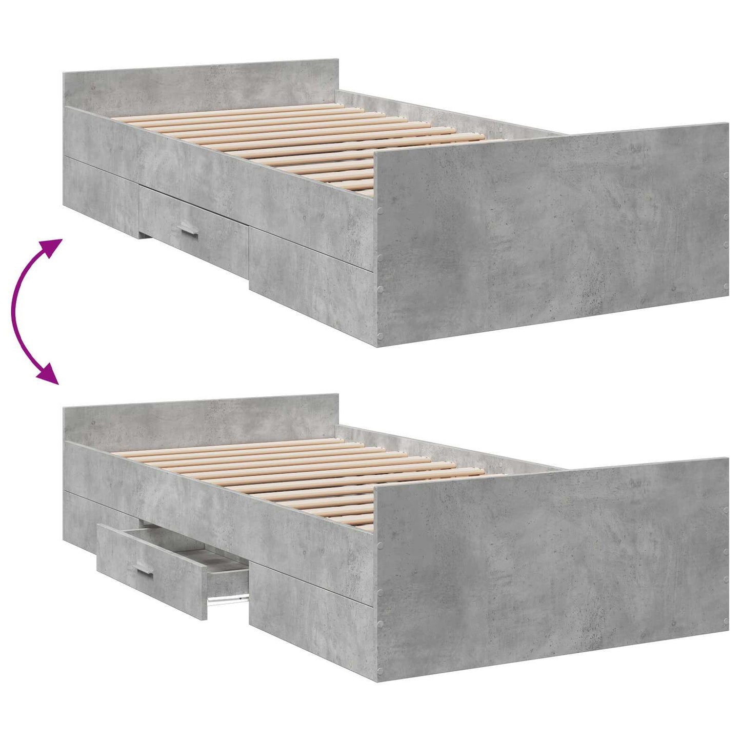 Bedframe met opslag Betongrijs 80 x 200 cm Bewerkt hout