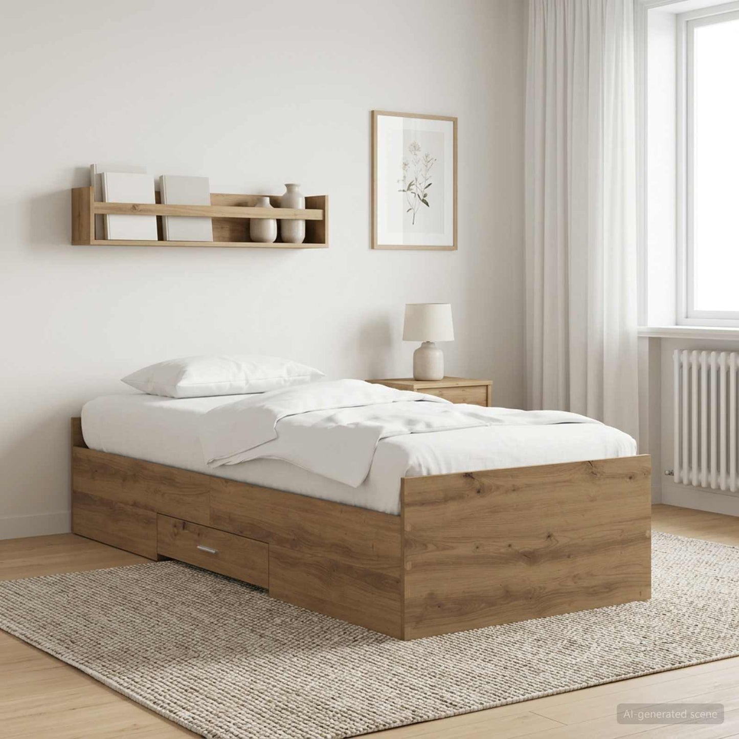 Bedframe met opslag Artisanaal eiken 80 x 200 cm Bewerkt hout