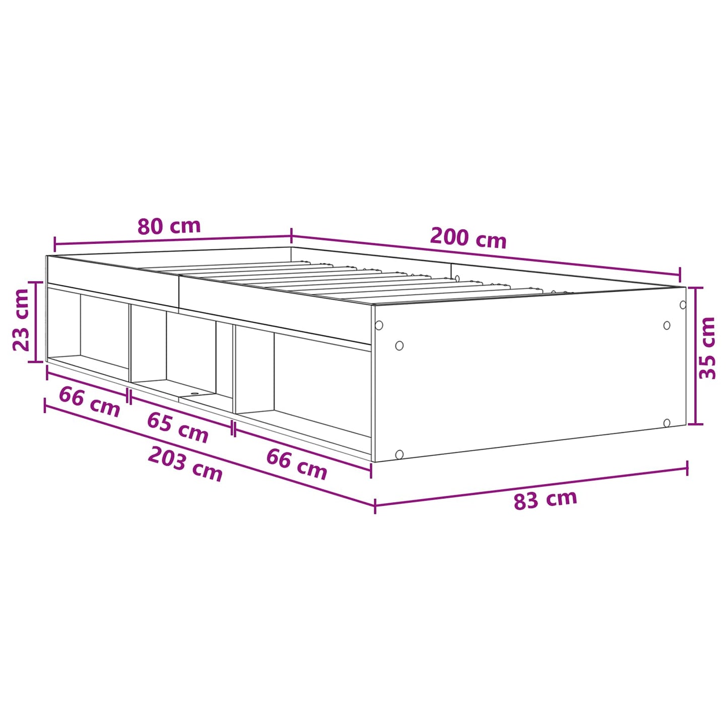 Bedframe met opslag met plank Wit 80 x 200 cm Bewerkt hout