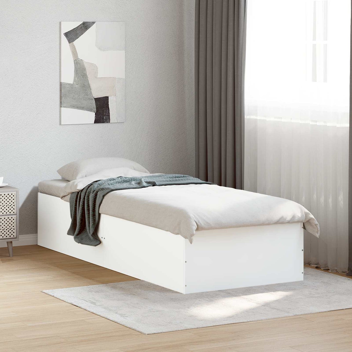 Vloerbedframe Wit 80 x 200 cm Bewerkt hout