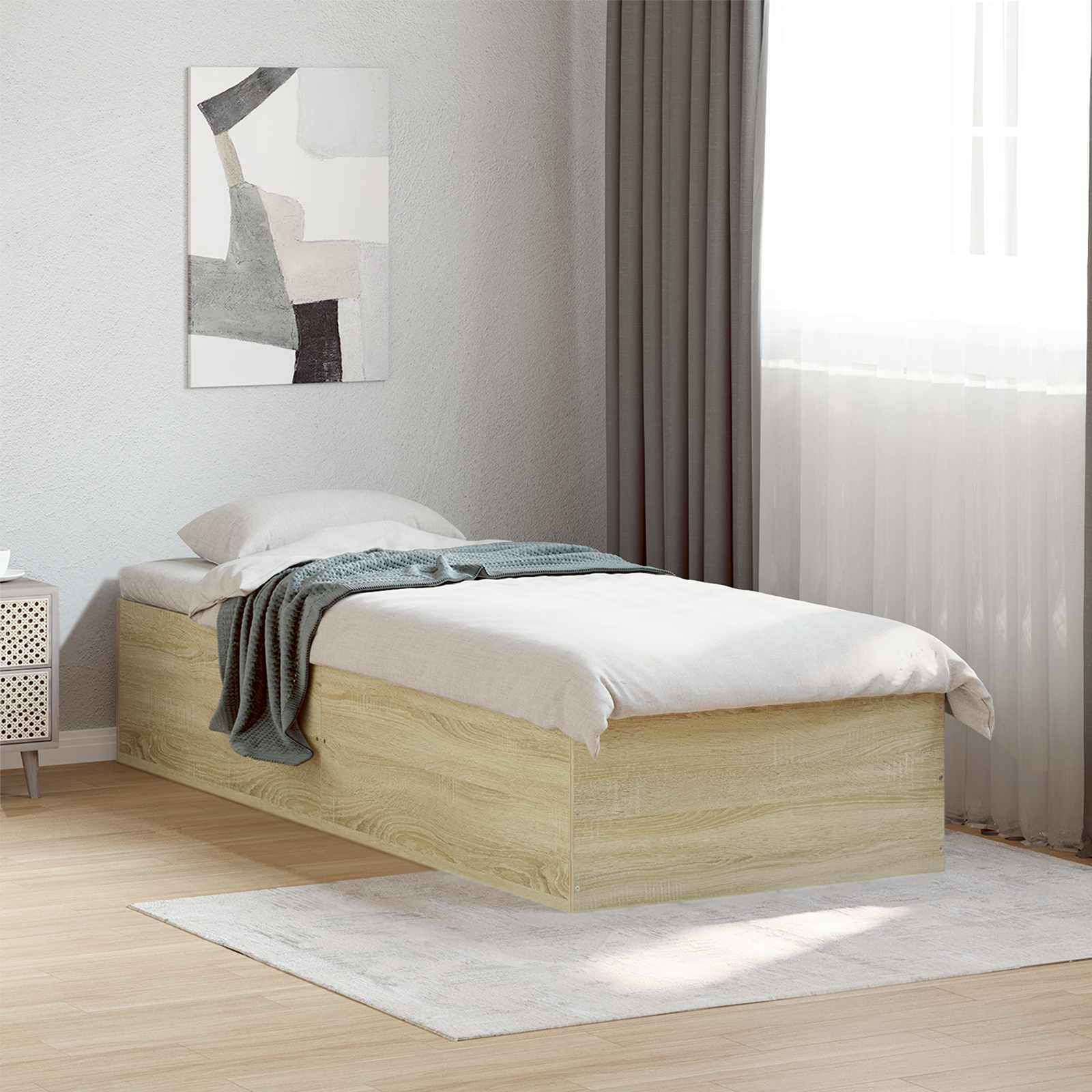 Vloerbedframe Sonoma Eiken 80 x 200 cm Bewerkt hout is nu te koop bij PeponiXL, paradijselijk wonen!