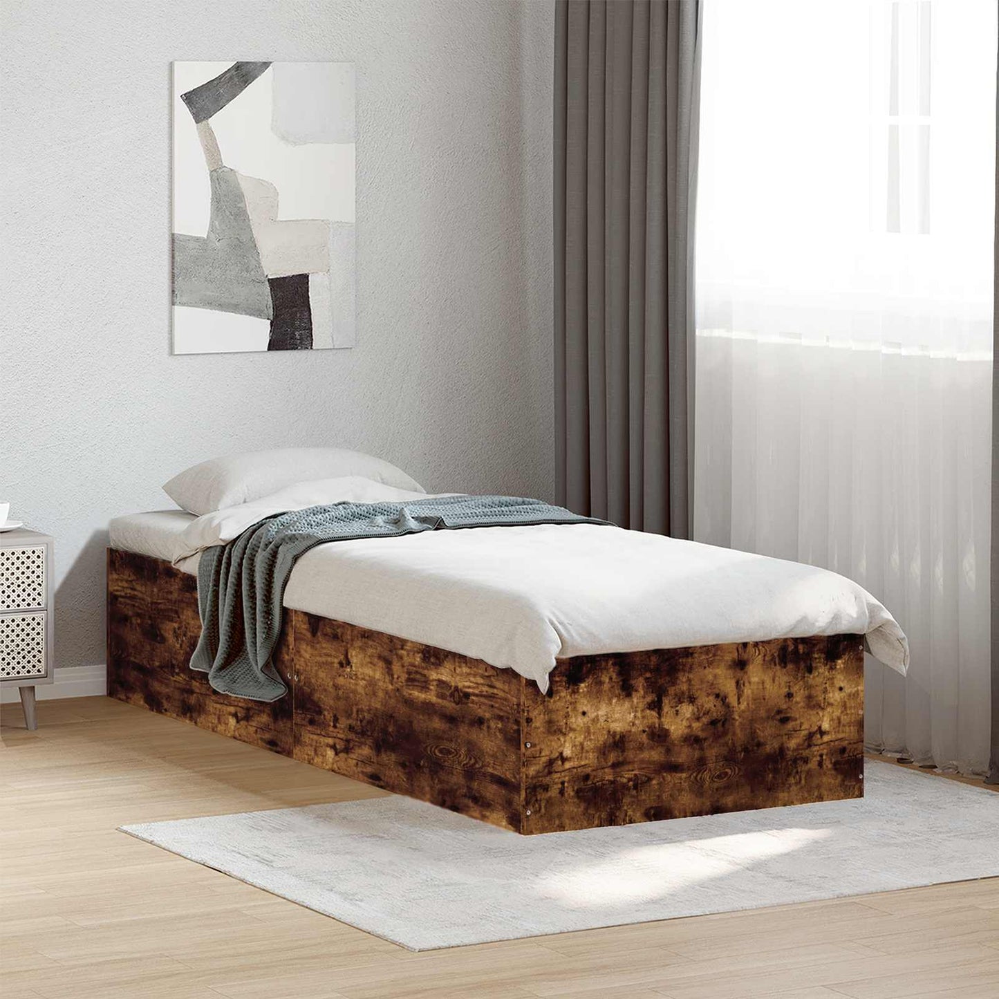 Vloerbedframe Gerookt eiken 80 x 200 cm Bewerkt hout is nu te koop bij PeponiXL, paradijselijk wonen!