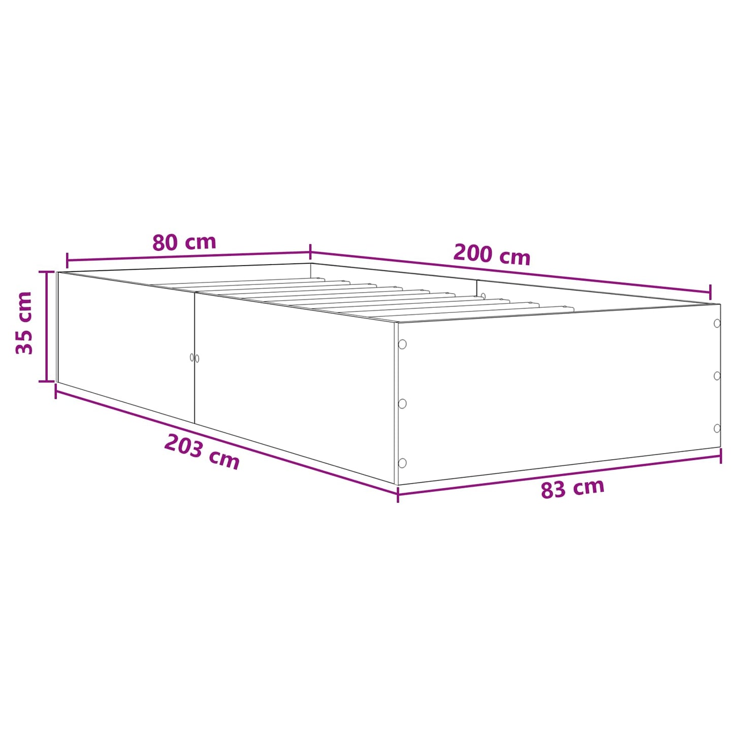 Vloerbedframe Artisanaal eiken 80 x 200 cm Bewerkt hout