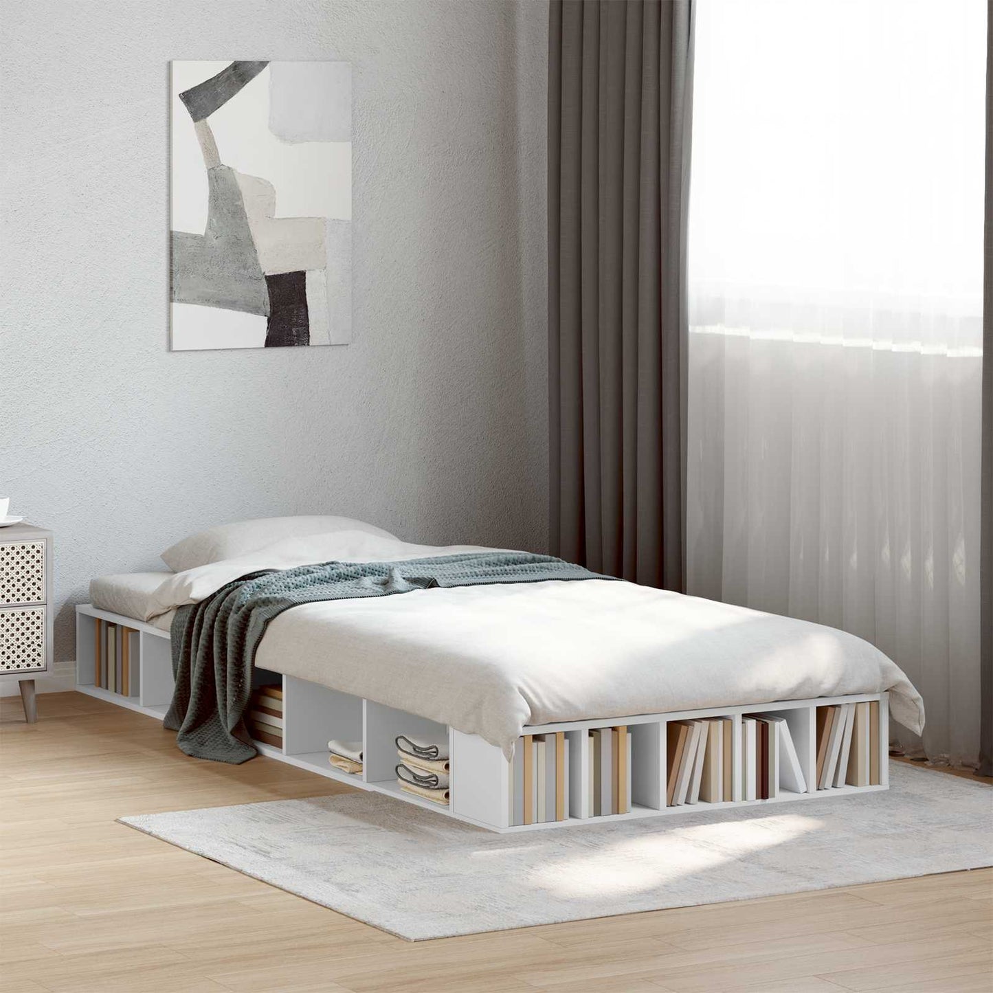 Bedframe met opslag met plank Wit 80 x 200 cm Bewerkt hout