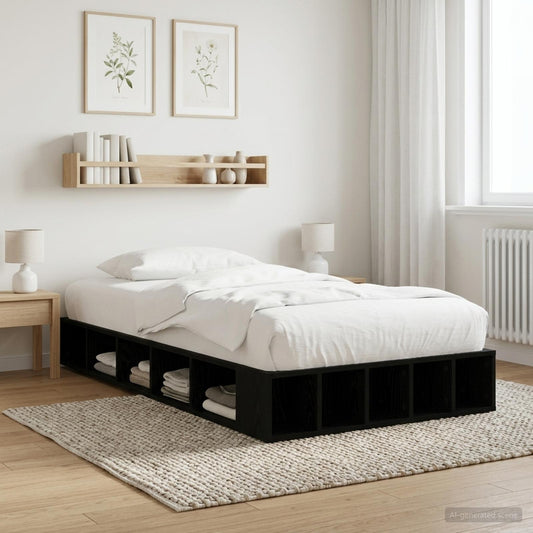 Bedframe met opslag Zwart eiken 80 x 200 cm Bewerkt hout is nu te koop bij PeponiXL, paradijselijk wonen!