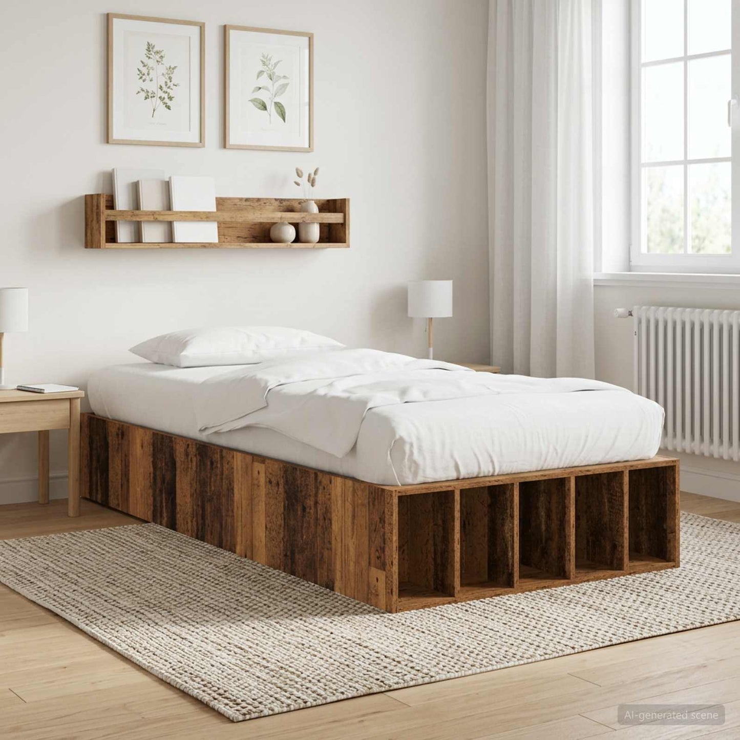 Bedframe met opslag met plank Oud hout 80 x 200 cm Bewerkt hout