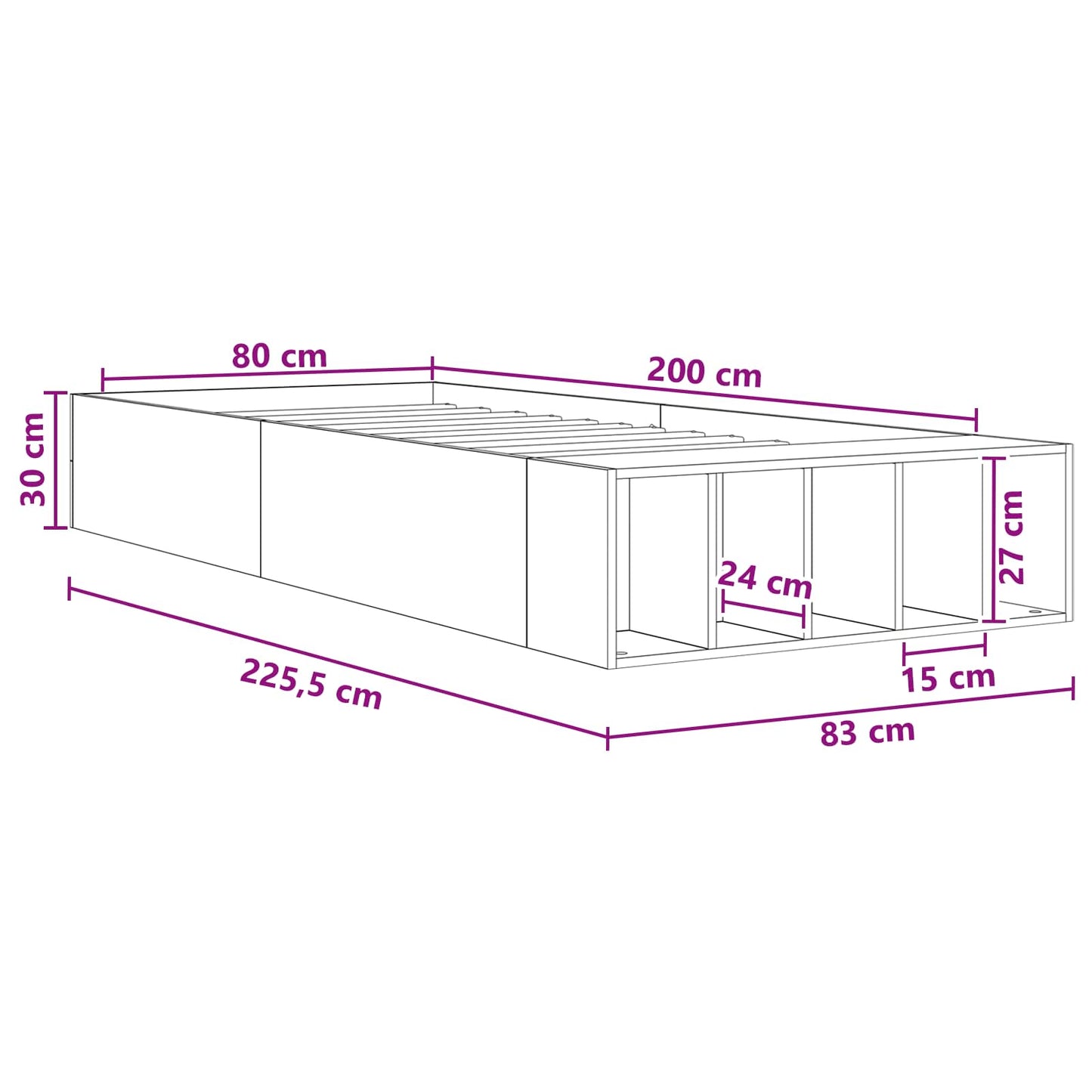 Bedframe met opslag Artisanaal eiken 80 x 200 cm Bewerkt hout