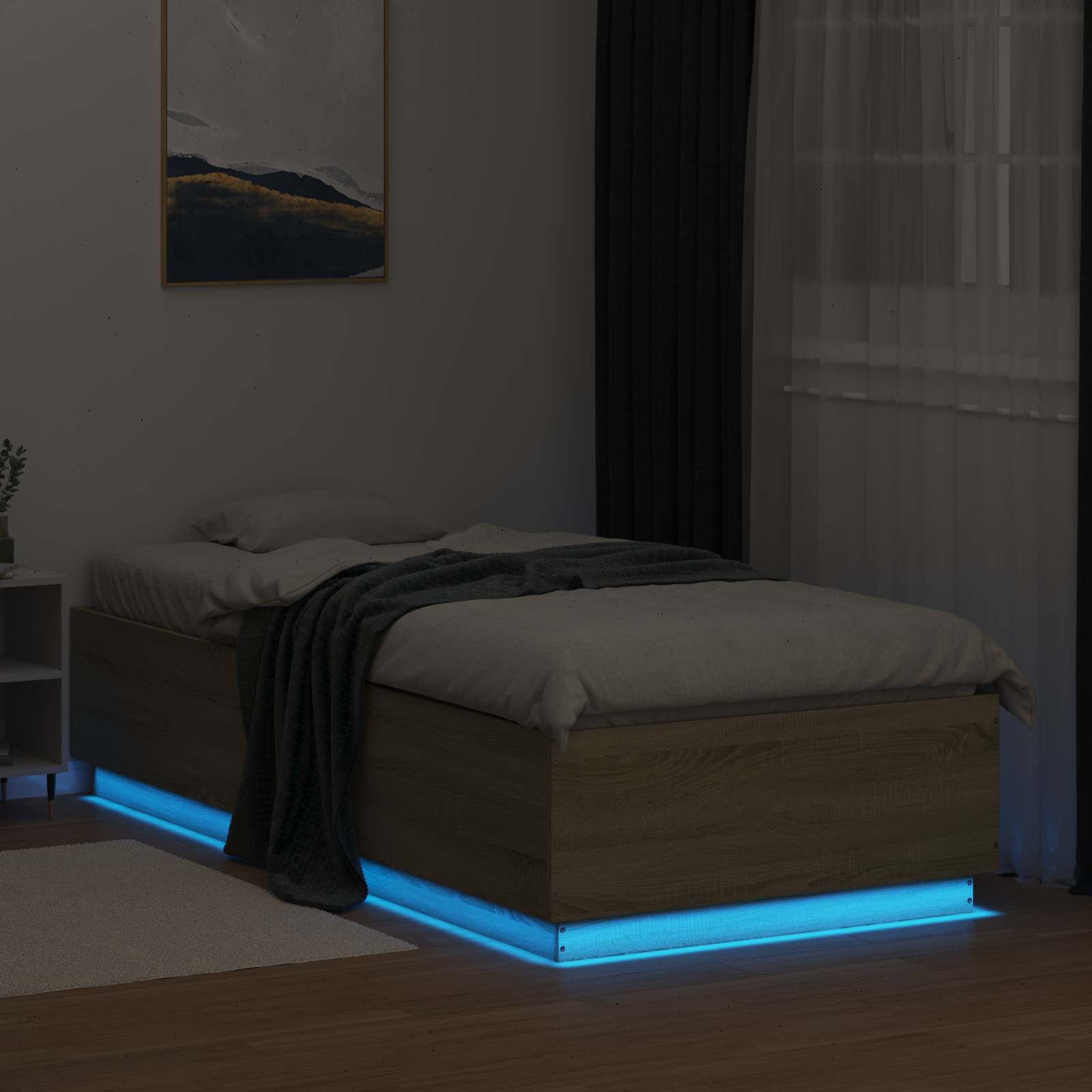 Bed Frame met LED Sonoma Eiken 80 x 200 cm Bewerkt hout is nu te koop bij PeponiXL, paradijselijk wonen!