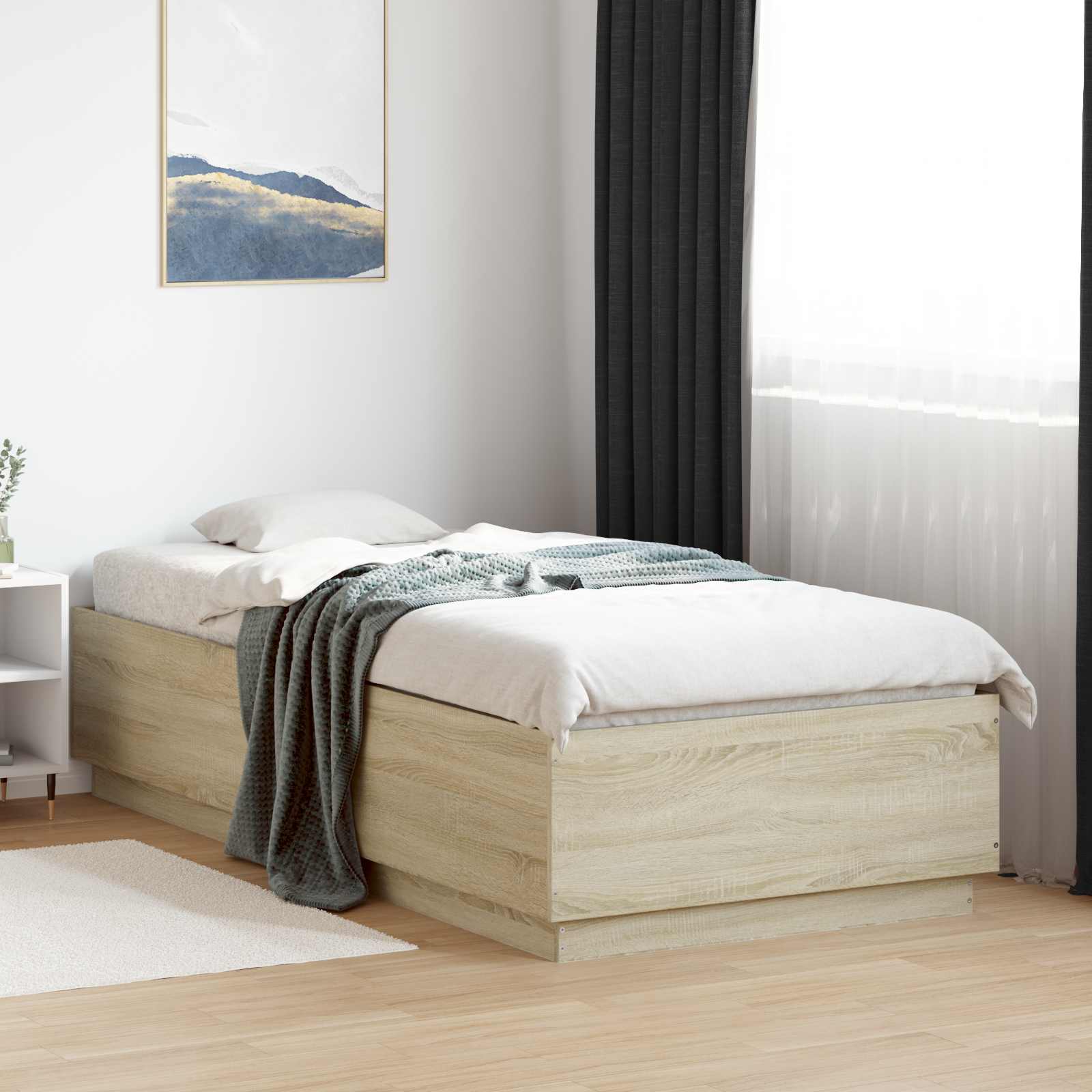 Bed Frame met LED Sonoma Eiken 80 x 200 cm Bewerkt hout is nu te koop bij PeponiXL, paradijselijk wonen!