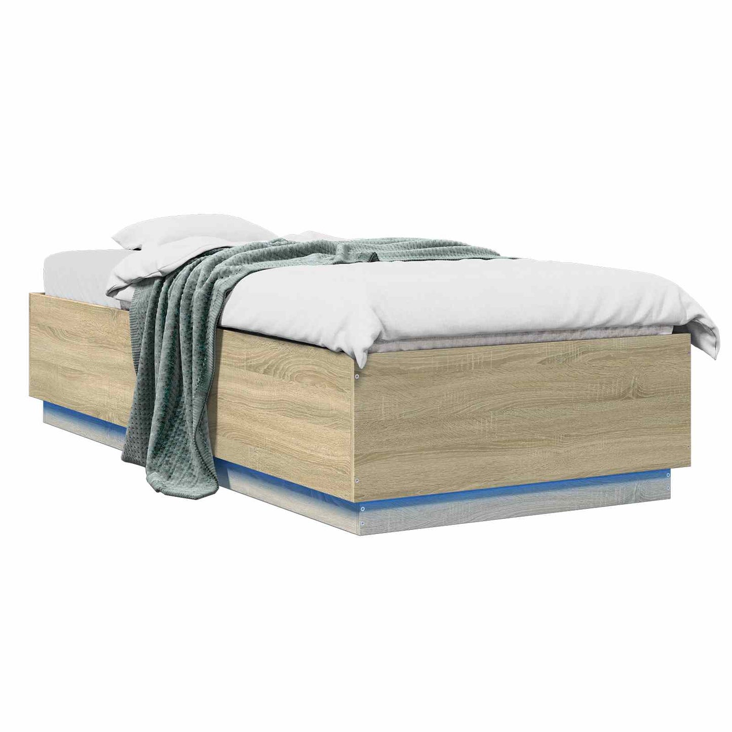 Bed Frame met LED Sonoma Eiken 80 x 200 cm Bewerkt hout is nu te koop bij PeponiXL, paradijselijk wonen!