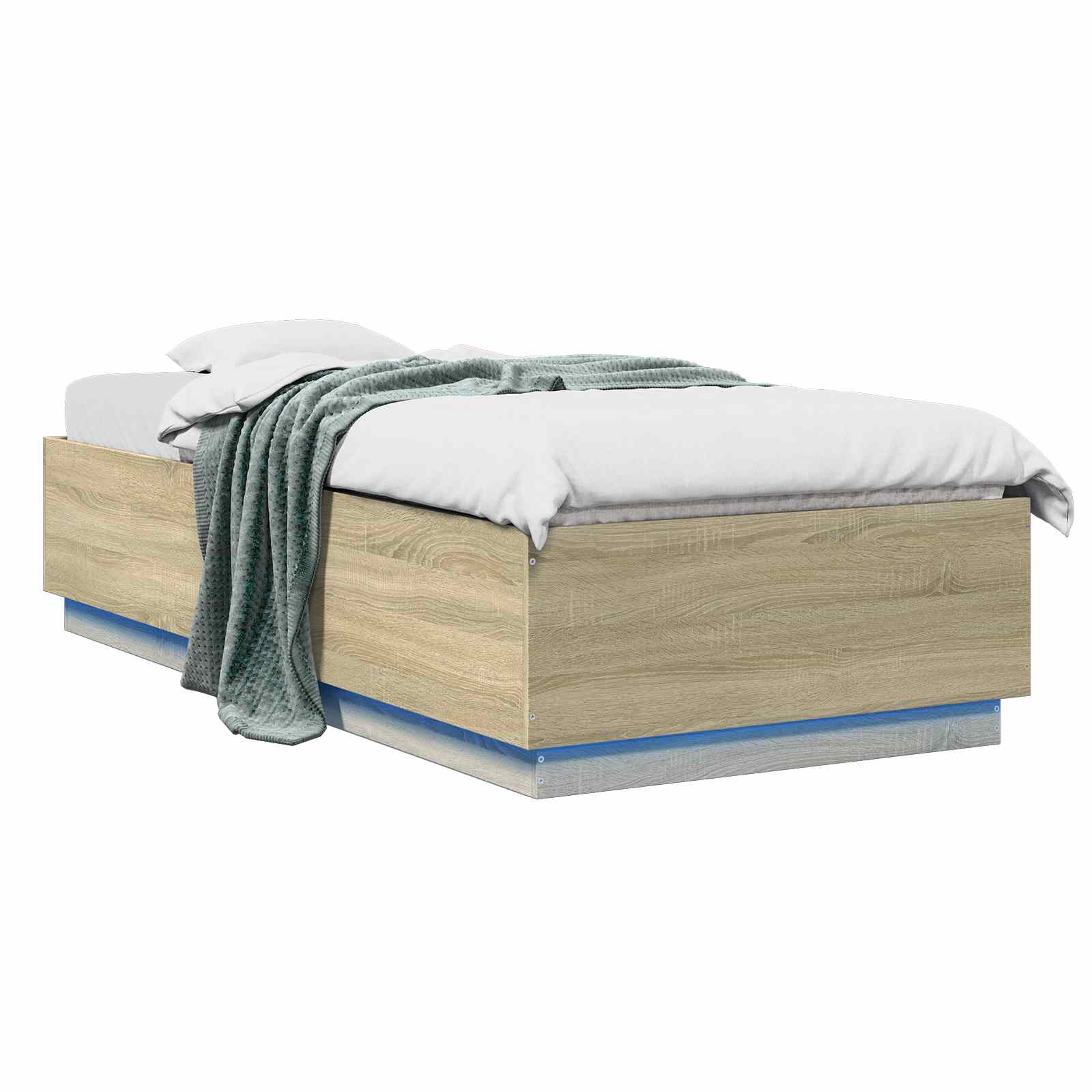 Bed Frame met LED Sonoma Eiken 80 x 200 cm Bewerkt hout is nu te koop bij PeponiXL, paradijselijk wonen!