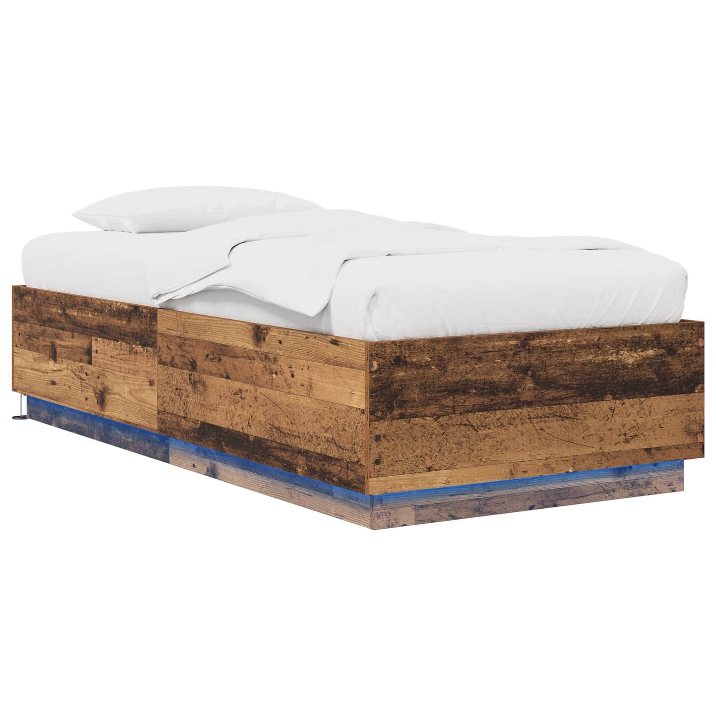 Bed Frame met LED Oud hout 80 x 200 cm Bewerkt hout is nu te koop bij PeponiXL, paradijselijk wonen!