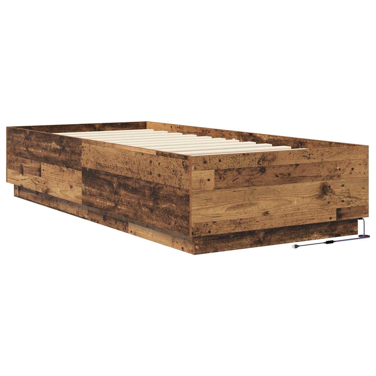 Bed Frame met LED Oud hout 80 x 200 cm Bewerkt hout is nu te koop bij PeponiXL, paradijselijk wonen!