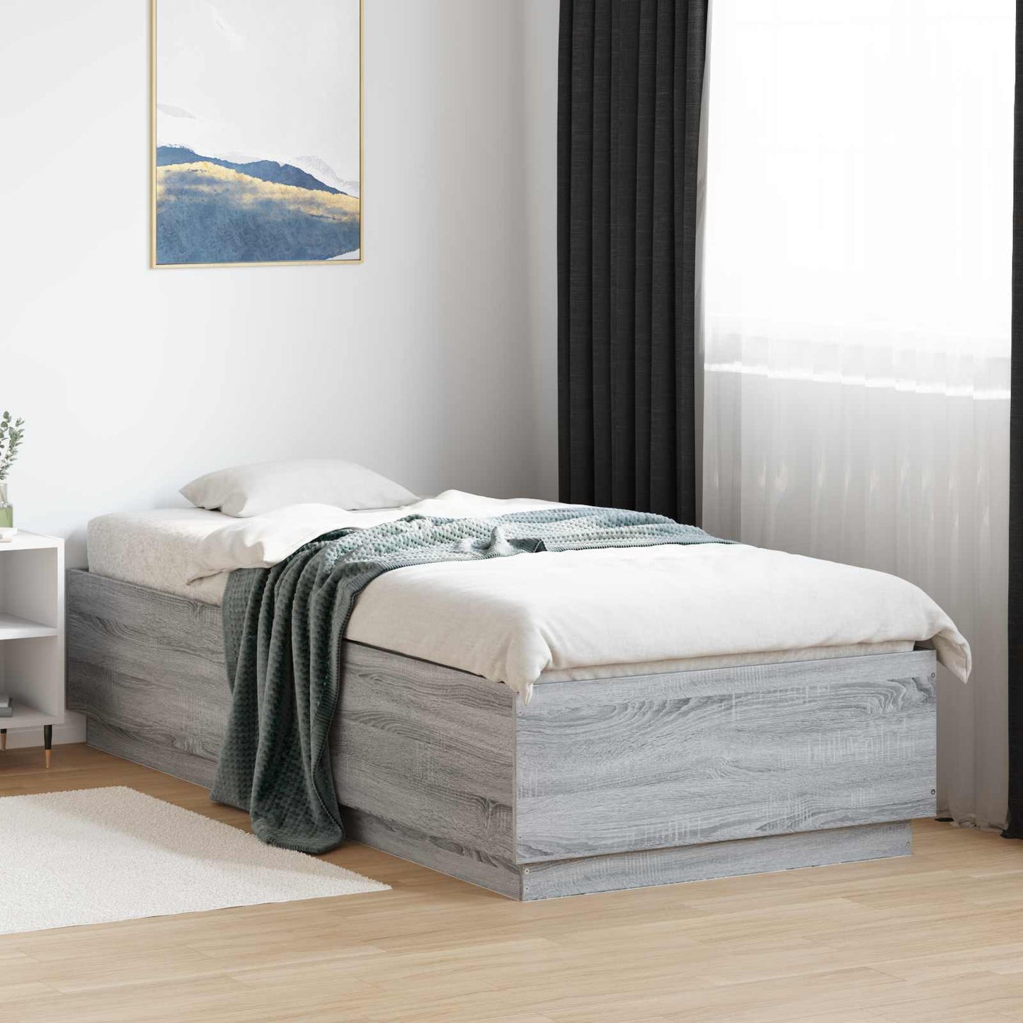 Bed Frame met LED Grijs Sonoma 80 x 200 cm Bewerkt hout is nu te koop bij PeponiXL, paradijselijk wonen!