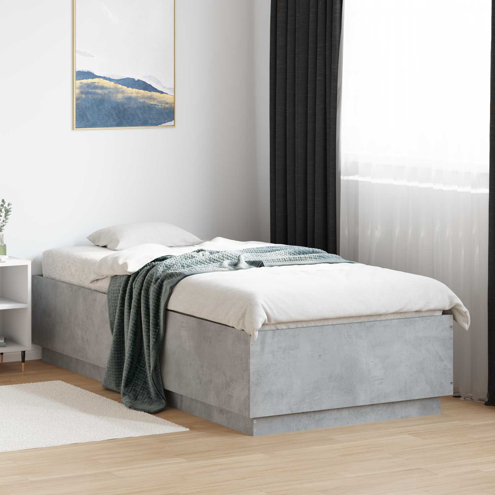 Bed Frame met LED Betongrijs 80 x 200 cm Bewerkt hout is nu te koop bij PeponiXL, paradijselijk wonen!