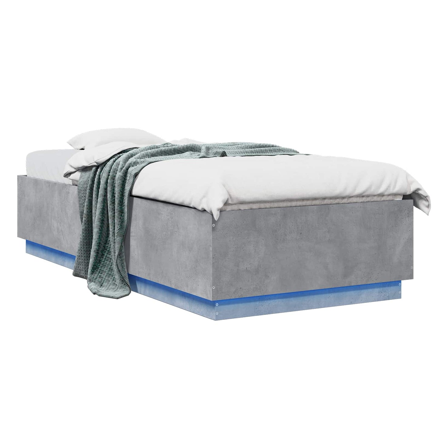 Bed Frame met LED Betongrijs 80 x 200 cm Bewerkt hout is nu te koop bij PeponiXL, paradijselijk wonen!