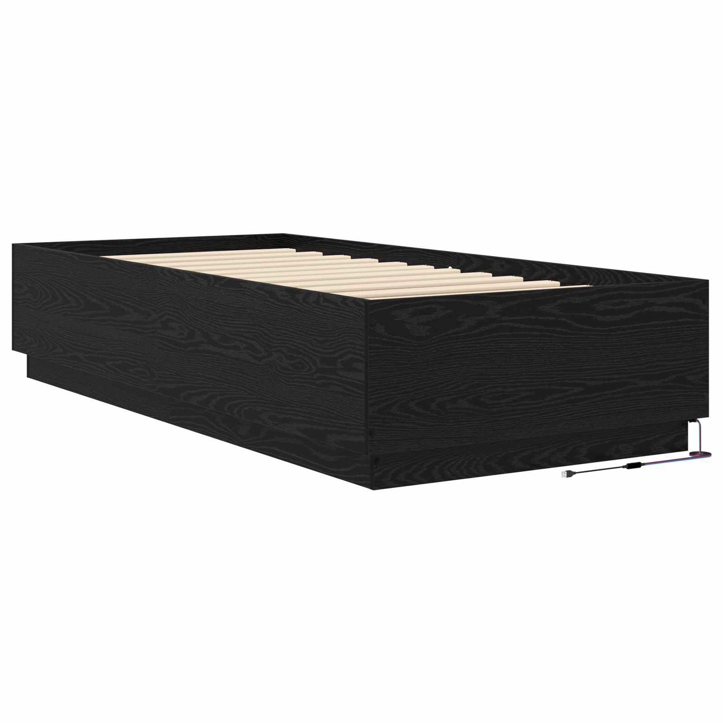 Bed Frame met LED Zwart eiken 80 x 200 cm Bewerkt hout is nu te koop bij PeponiXL, paradijselijk wonen!