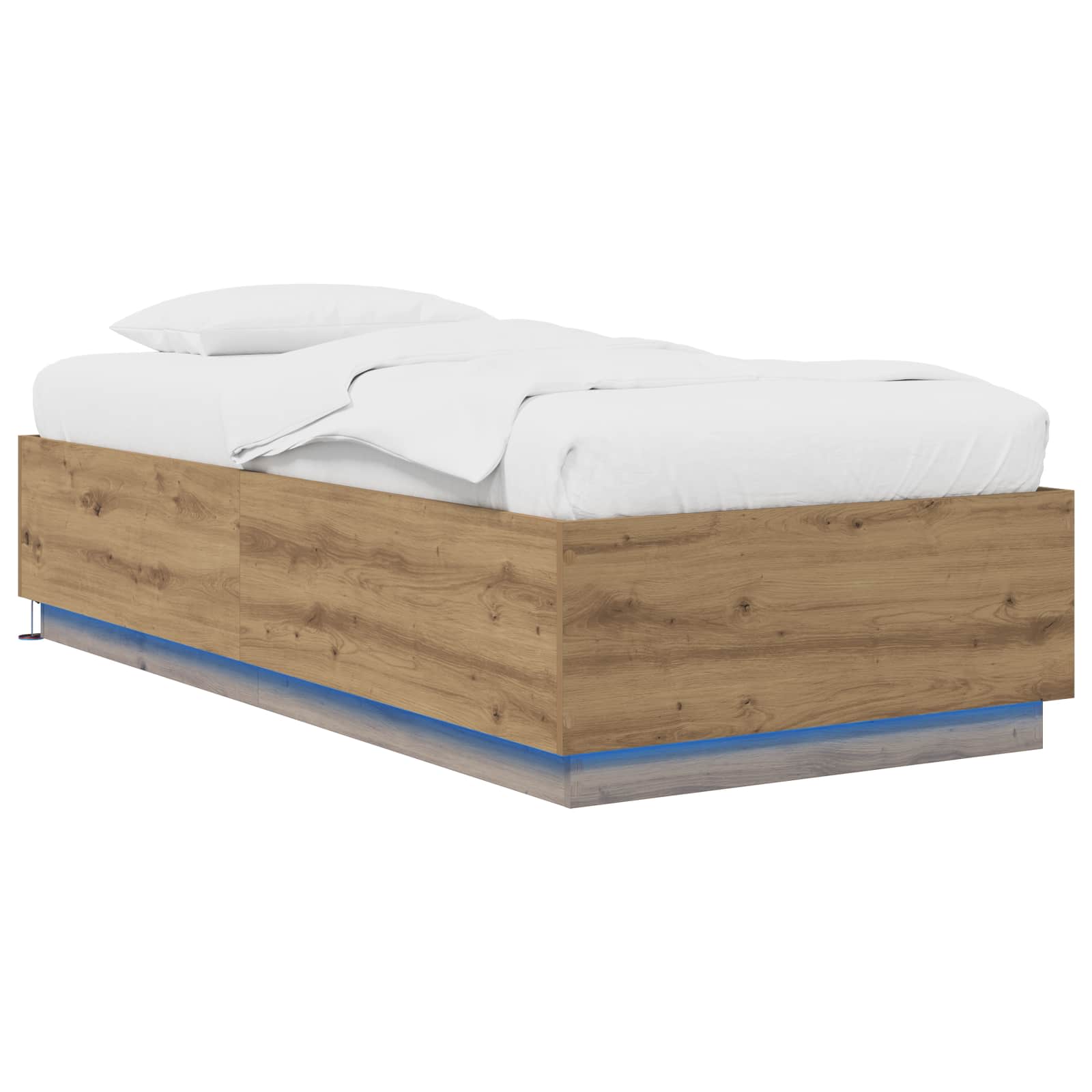 Bed Frame met LED Artisanaal eiken 80 x 200 cm Bewerkt hout is nu te koop bij PeponiXL, paradijselijk wonen!