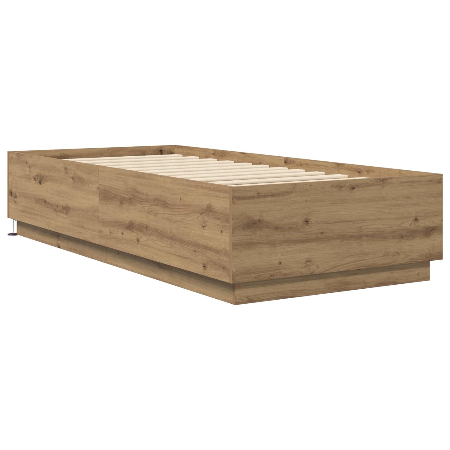 Bed Frame met LED Artisanaal eiken 80 x 200 cm Bewerkt hout is nu te koop bij PeponiXL, paradijselijk wonen!