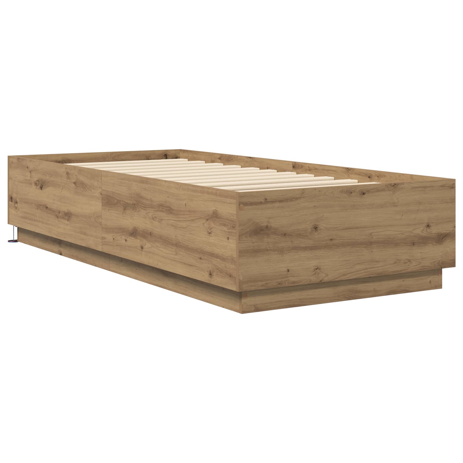 Bed Frame met LED Artisanaal eiken 80 x 200 cm Bewerkt hout is nu te koop bij PeponiXL, paradijselijk wonen!