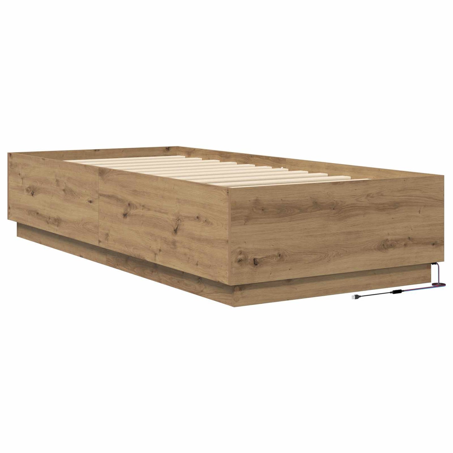 Bed Frame met LED Artisanaal eiken 80 x 200 cm Bewerkt hout is nu te koop bij PeponiXL, paradijselijk wonen!