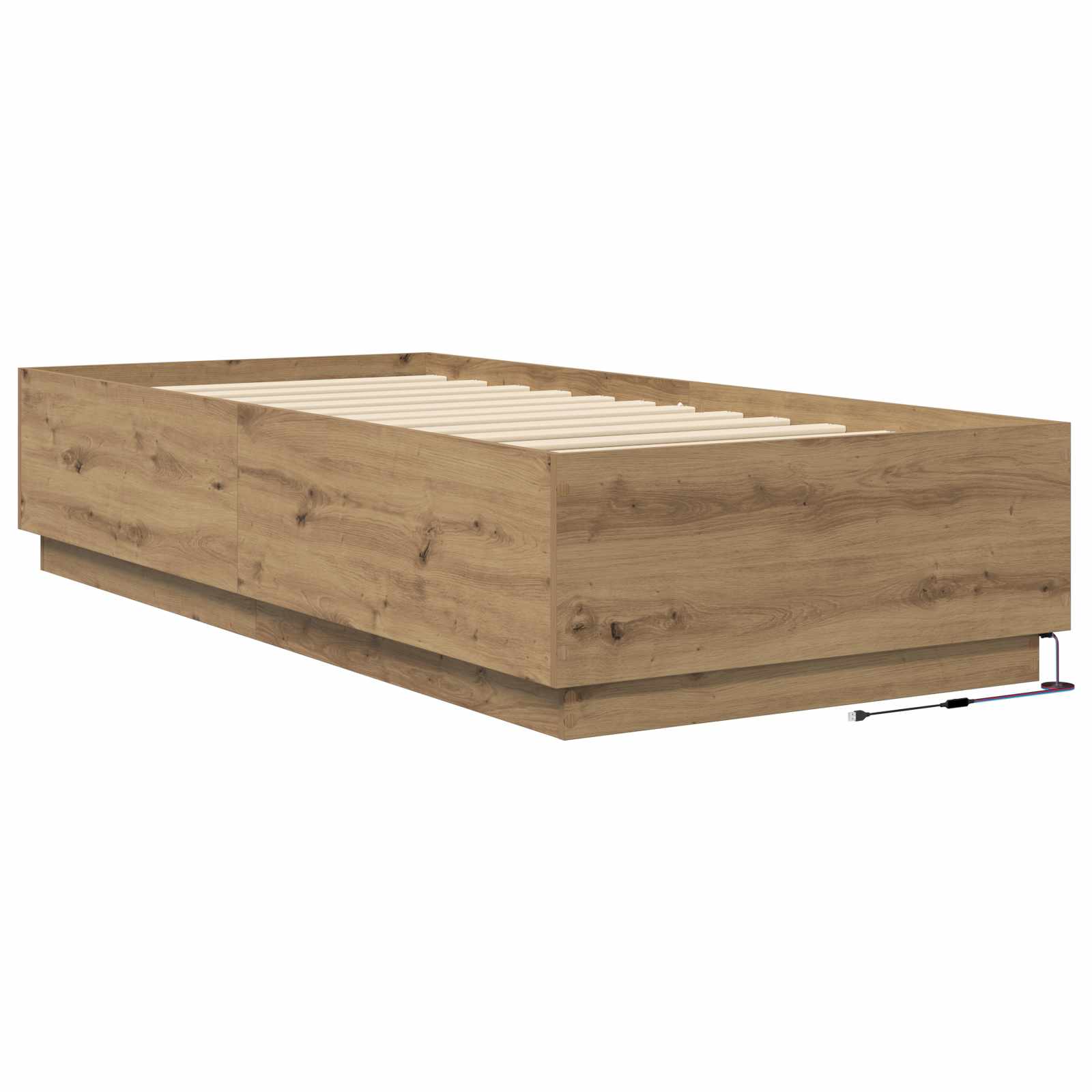 Bed Frame met LED Artisanaal eiken 80 x 200 cm Bewerkt hout is nu te koop bij PeponiXL, paradijselijk wonen!