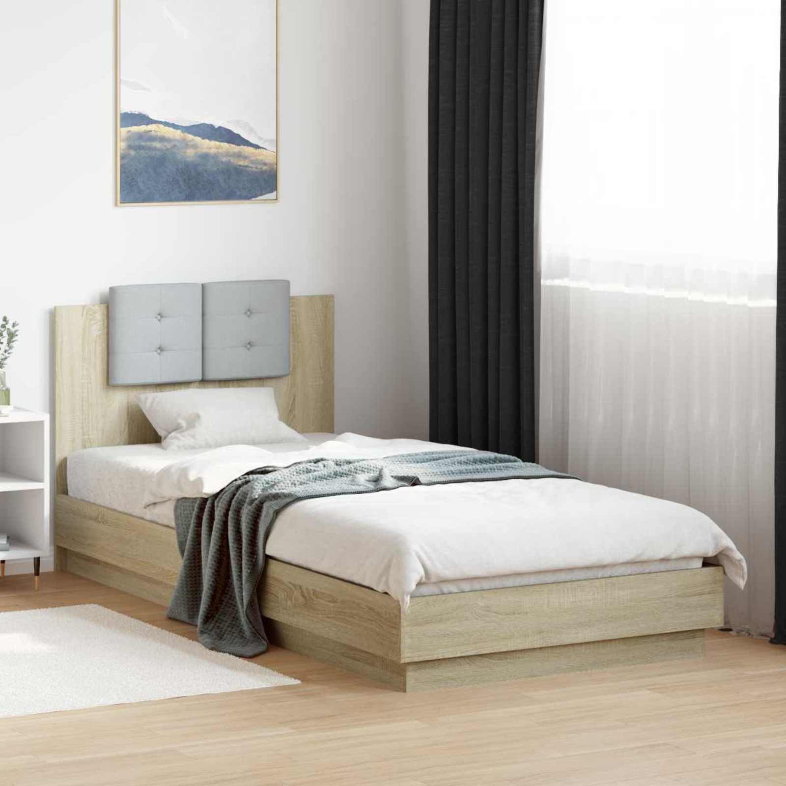 Bedframe met Hoofdeinde Sonoma Eiken 80 x 200 cm Bewerkt hout is nu te koop bij PeponiXL, paradijselijk wonen!