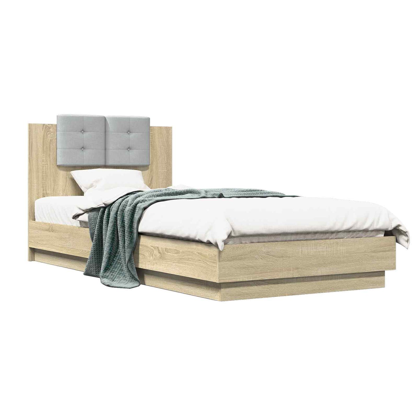Bedframe met Hoofdeinde Sonoma Eiken 80 x 200 cm Bewerkt hout is nu te koop bij PeponiXL, paradijselijk wonen!