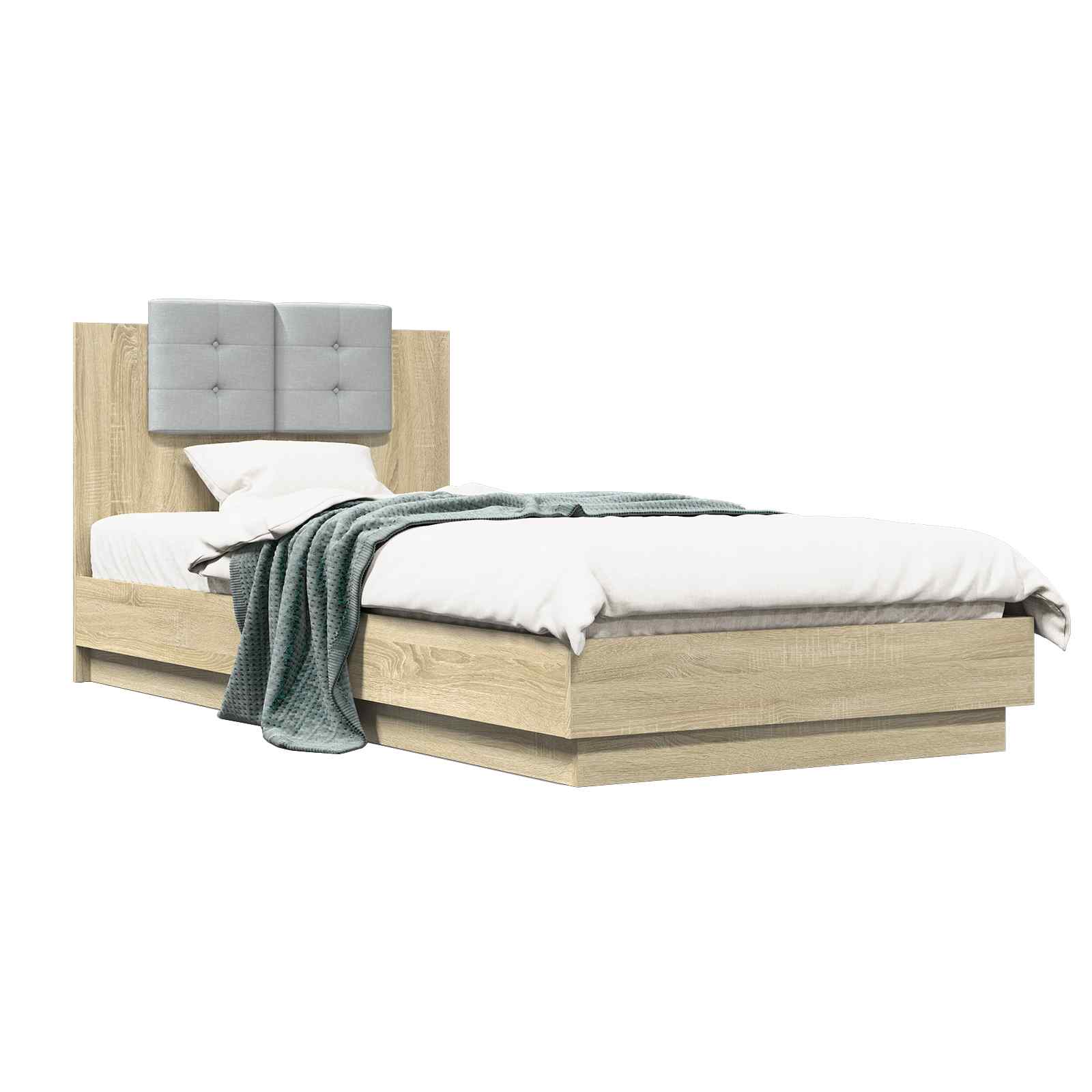 Bedframe met Hoofdeinde Sonoma Eiken 80 x 200 cm Bewerkt hout is nu te koop bij PeponiXL, paradijselijk wonen!