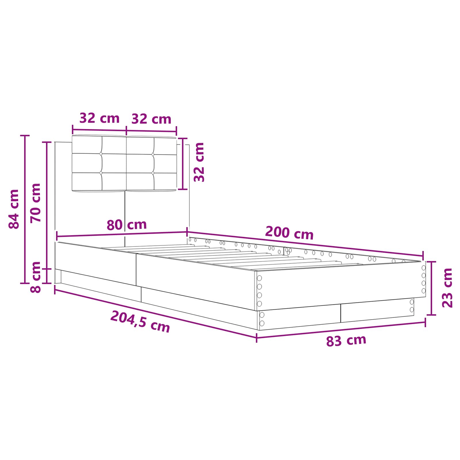 Bedframe met Hoofdeinde Betongrijs 80 x 200 cm Bewerkt hout is nu te koop bij PeponiXL, paradijselijk wonen!