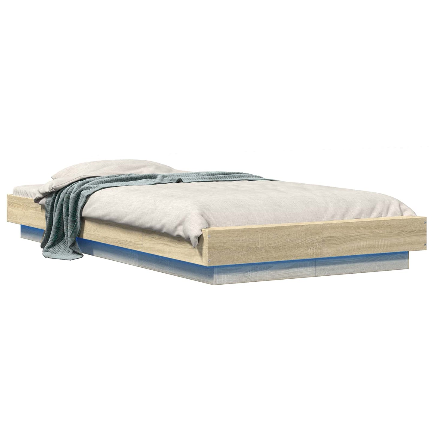 Bed Frame met LED Sonoma Eiken 80 x 200 cm Bewerkt hout is nu te koop bij PeponiXL, paradijselijk wonen!