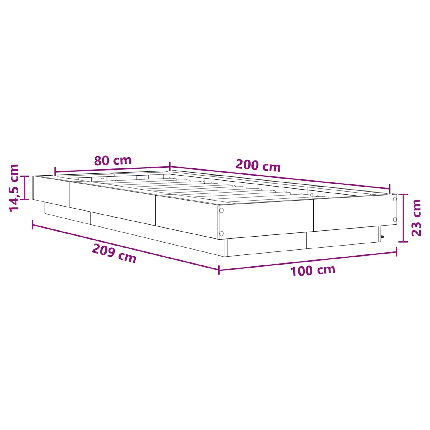 Bed Frame met LED Sonoma Eiken 80 x 200 cm Bewerkt hout is nu te koop bij PeponiXL, paradijselijk wonen!