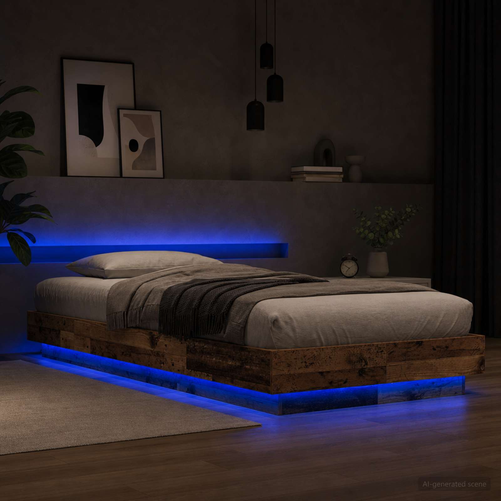 Bed Frame met LED Oud hout 80 x 200 cm Bewerkt hout is nu te koop bij PeponiXL, paradijselijk wonen!